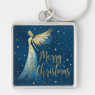 Golden Christmas Angel on Starry Navy Keychain