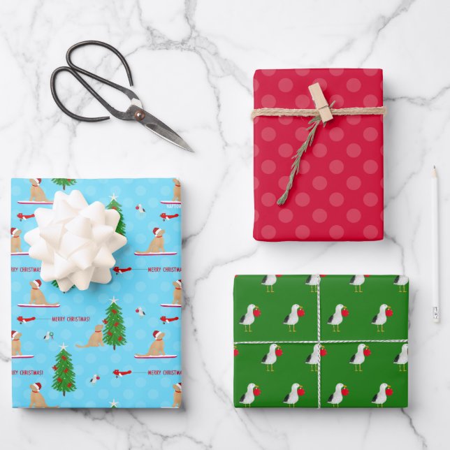 Golden Christmas Beach Day Gift Wrap Set 3 (Front)
