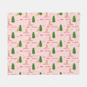 Golden Christmas Beach Day Pink Fleece Blanket