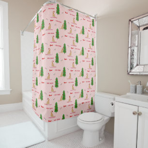 Golden Christmas Beach Day Pink Shower Curtain