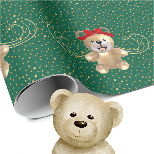Golden Christmas Bear Wrapping Paper