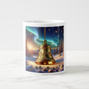 Golden Christmas Bell In A Snowy Winter Scene Large Coffee Mug