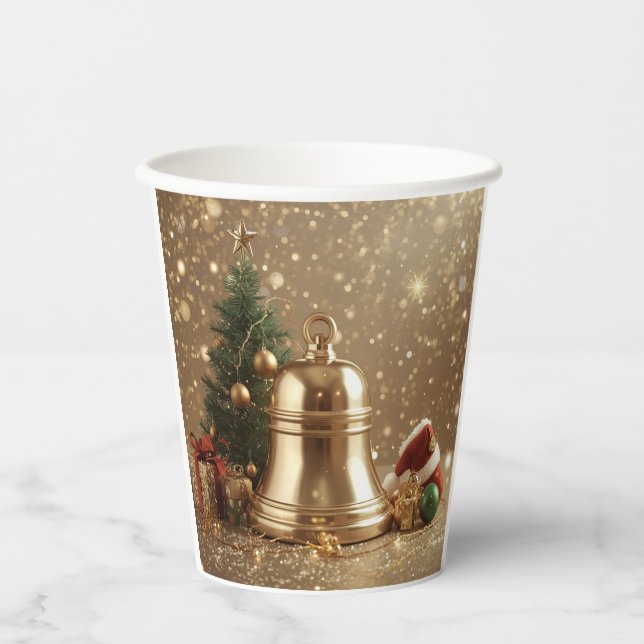 Golden Christmas Bell Paper Cup Design (Front)