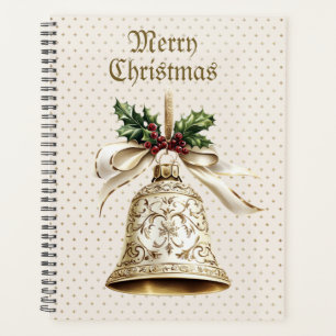 Golden Christmas Bell Shiny Stars Green Feuilles