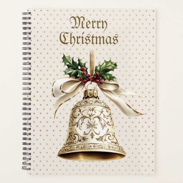 Golden Christmas Bell Shiny Stars Green Feuilles (Devant)