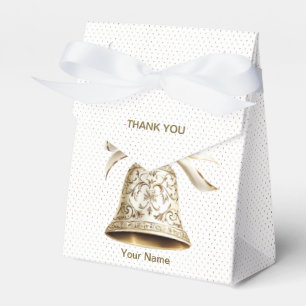 Golden Christmas Bell Shiny Stars Green Leaves Favor Box