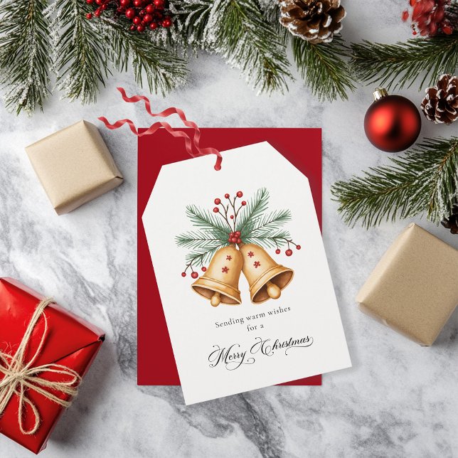 Golden Christmas Bells Elegant Personalized Ivory Holiday Card (Creator Uploaded)