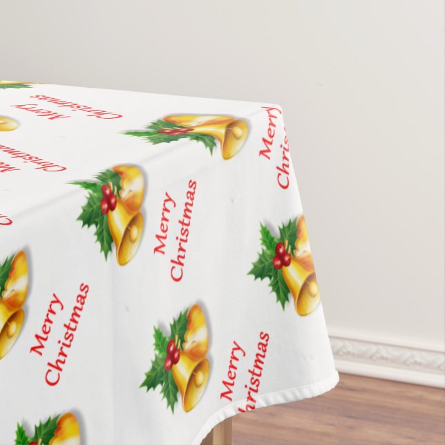 Golden Christmas Bells on White Tablecloth (In Situ)