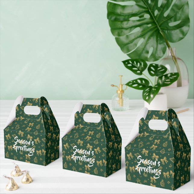 Golden Christmas Bells & Ribbons Pattern Favor Box (Multiple)