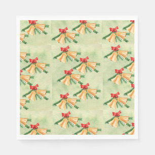 Golden Christmas Bells Vintage Art Style Red Green Napkin