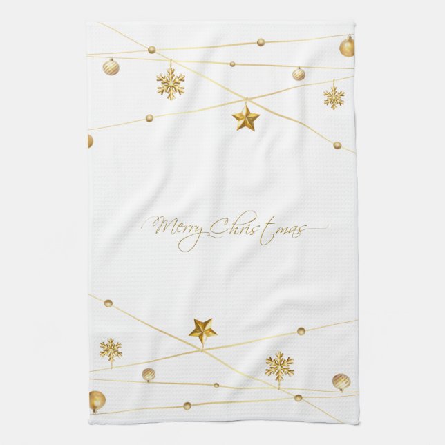Golden Christmas Calligraphy Kitchen Towel (Vertical)