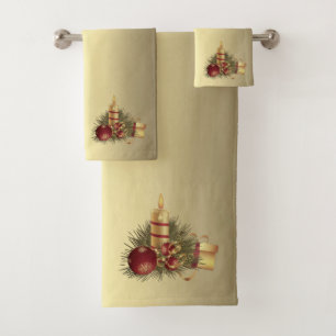 Golden Christmas Candle Bath Towel Set