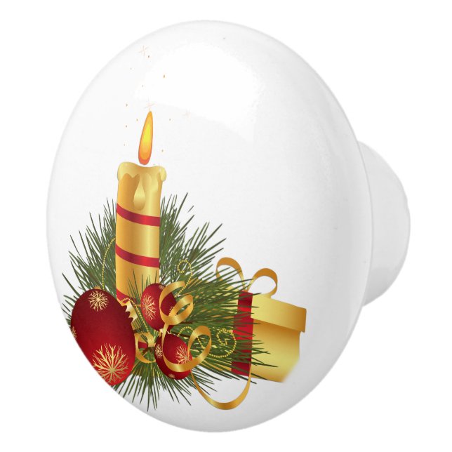Golden Christmas Candle Ceramic Knob (Right)