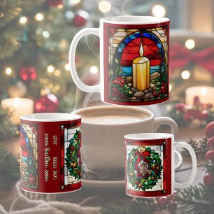 Golden Christmas Candle Faux Stained Glass Coffee Mug
