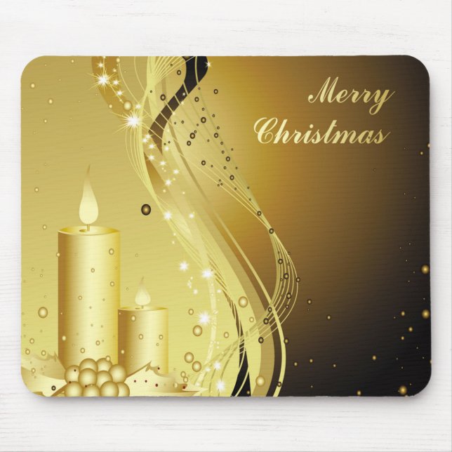 Golden Christmas Candle on Sparkling Background Mouse Pad (Front)