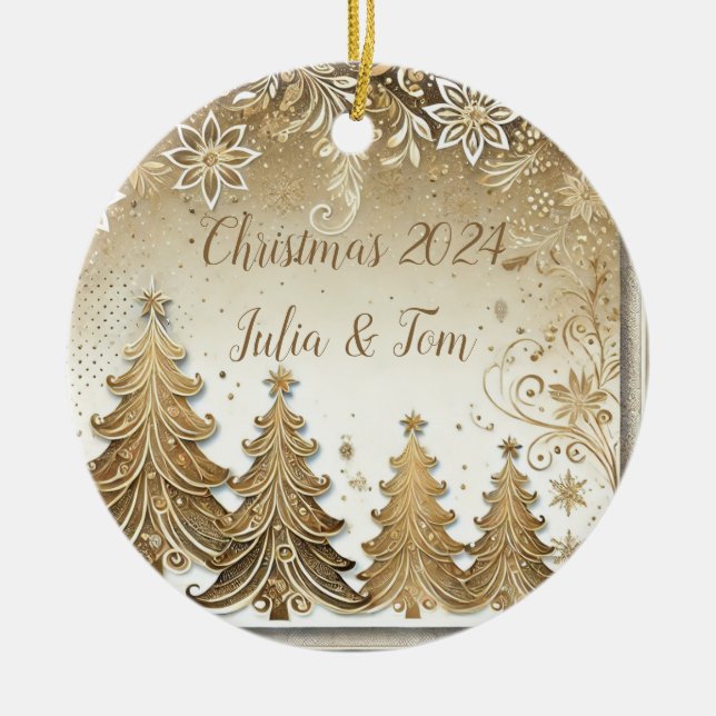 golden Christmas Ceramic Ornament (Front)