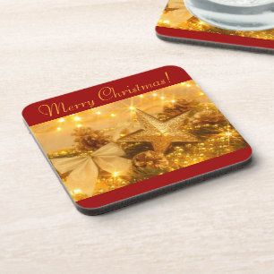 Golden Christmas Cork Coaster
