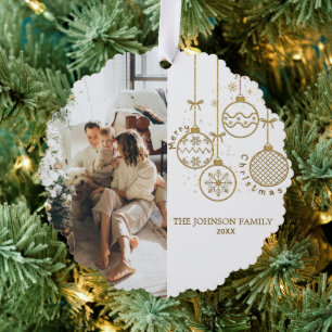 Golden Christmas Decoration Balls Photo Ornament Card