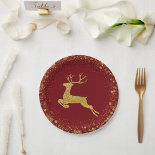 Golden  Christmas Deer elegant design Paper Plate