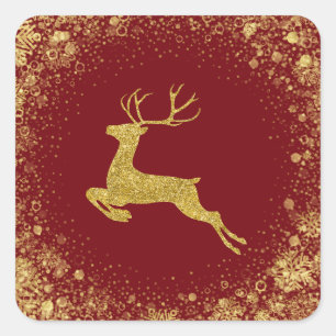 Golden  Christmas Deer elegant design Square Sticker