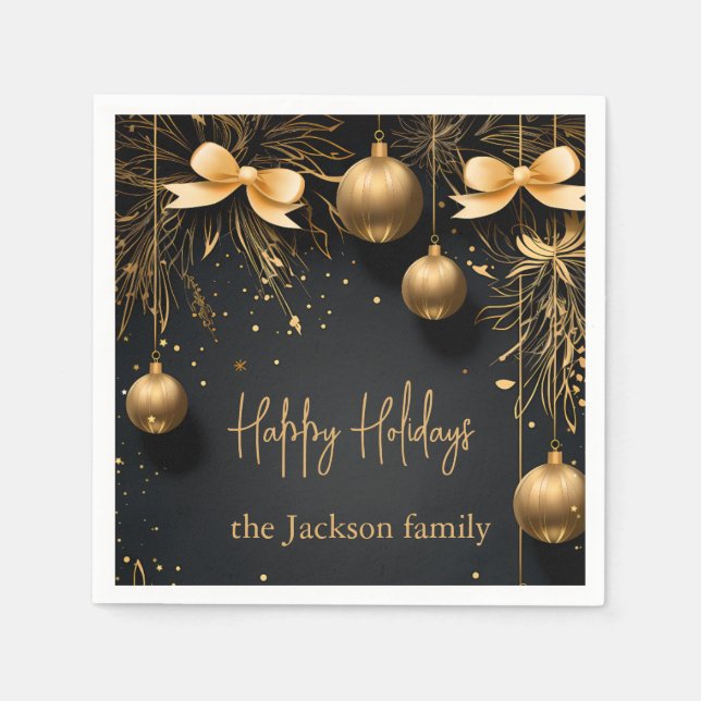 Golden Christmas Elegance - Customizable Napkins (Front)