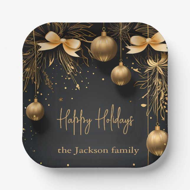 Golden Christmas Elegance - Customizable Plate (Front)