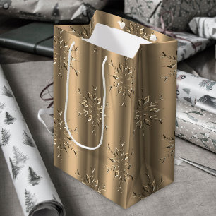 Golden Christmas Elegance Snowflakes Medium Gift Bag