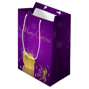 Golden Christmas Gift Box Medium Gift Bag