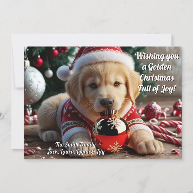 Golden Christmas Golden Retriever Personalized Holiday Card (Front)