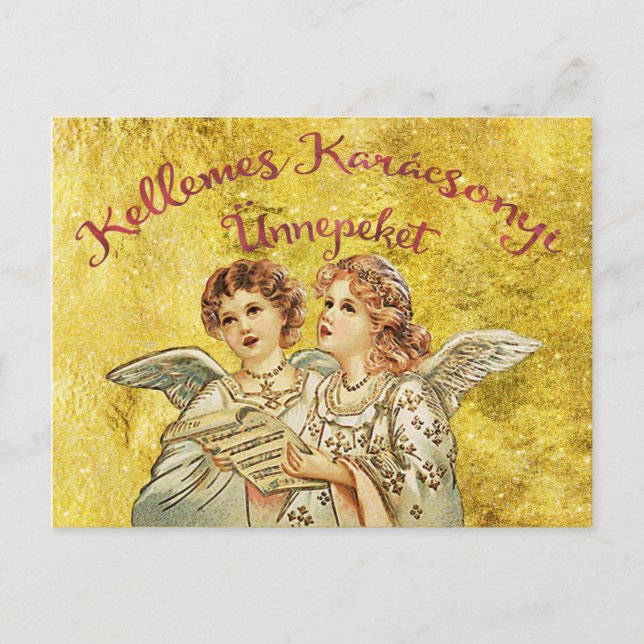 Golden Christmas Hungarian Greetings Holiday Postcard (Front)