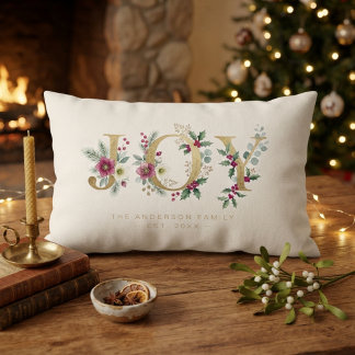 Golden Christmas JOY Holly & Greenery MH26 Lumbar Pillow
