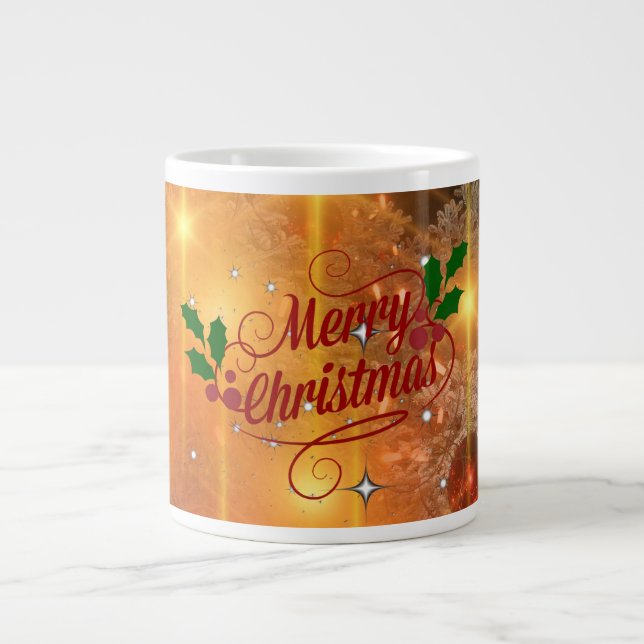   Golden Christmas Large Coffee Mug (Front)
