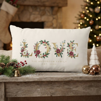 Golden Christmas LOVE Holly & Greenery MH26 Lumbar Pillow
