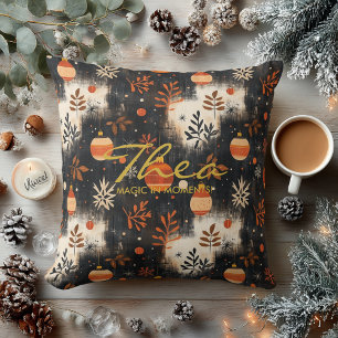 Golden Christmas Magic – Warm Holiday Ornament Art Throw Pillow