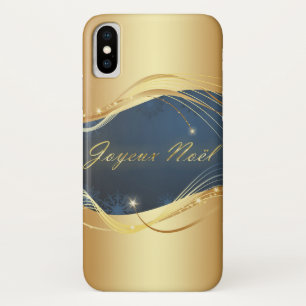 Golden Christmas motive with blue background... iPhone X Case