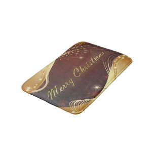 Golden Christmas motive with red background Bath Mat