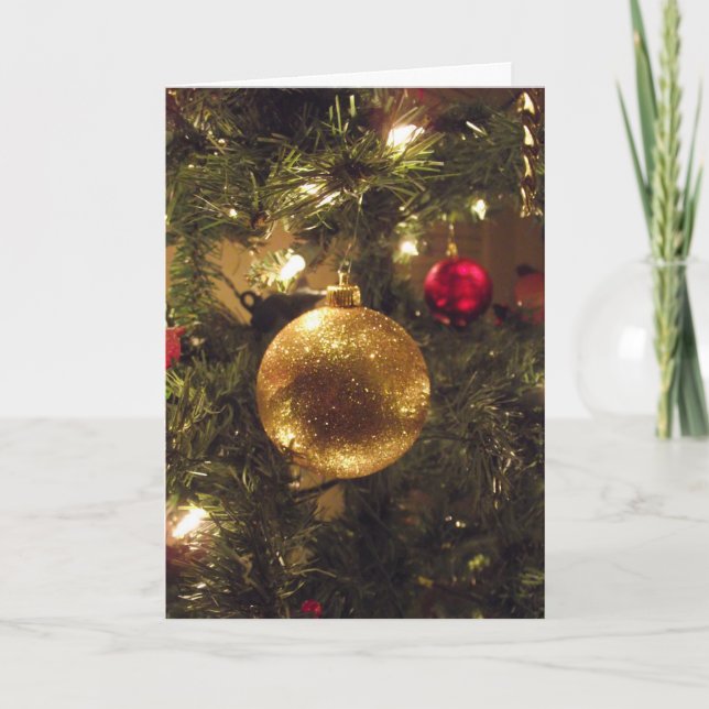 Golden Christmas Ornament Greeting Card (Front)
