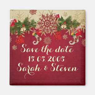 Golden Christmas Ornaments Red Save the date Magnet