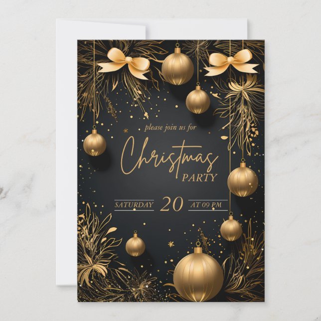 Golden Christmas Party Extravaganza Invitation (Devant)