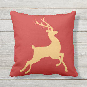 Golden Christmas Reindeer Jumping Outdoor Pillow