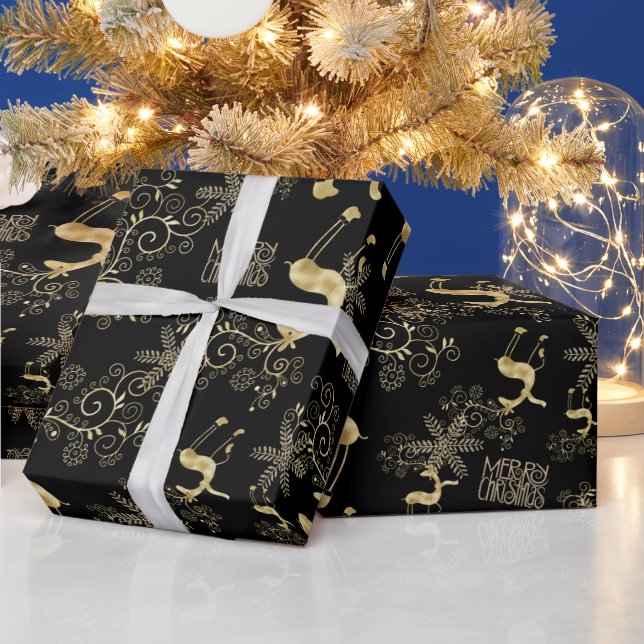 Golden Christmas Reindeer Wrapping Paper (Holidays)