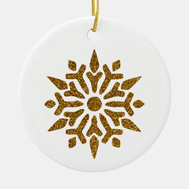 Golden Christmas Snowflake Star Ceramic Ornament (Front)