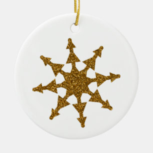 Golden Christmas Snowflake Star  Ceramic Ornament