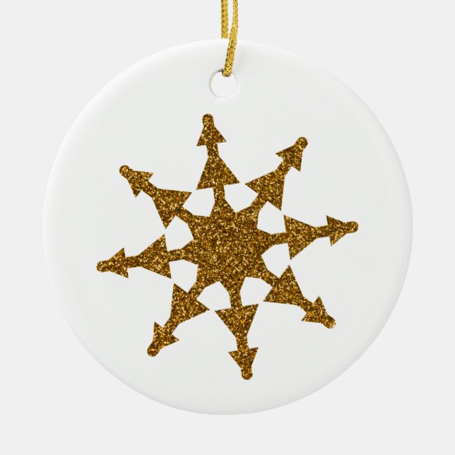 Golden Christmas Snowflake Star  Ceramic Ornament (Front)