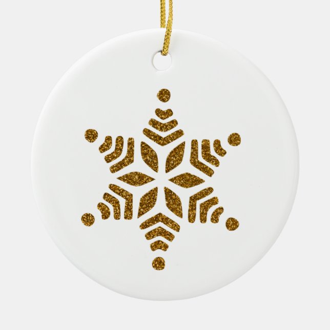 Golden Christmas Snowflake Star Ceramic Ornament (Front)