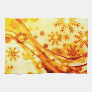Golden Christmas Snowflakes Kitchen Towel