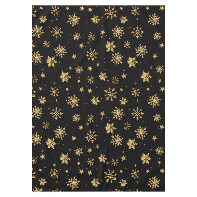 Golden Christmas Snowflakes Pattern Tablecloth (Front)