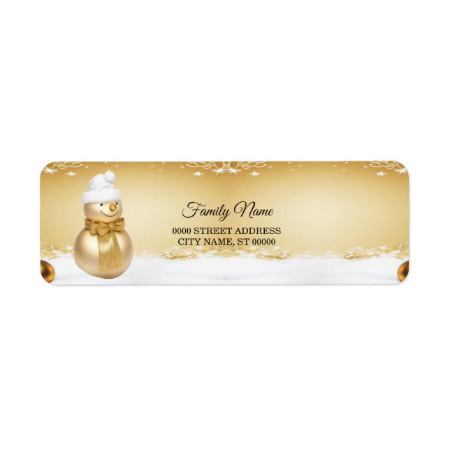 Golden Christmas Snowman Holiday Adresse de retour (Devant)