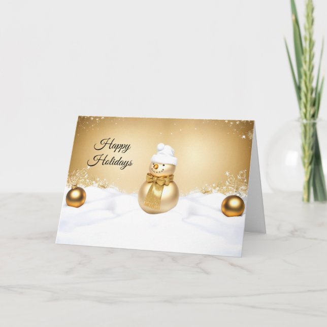Golden Christmas Snowman Holiday Card (Front)