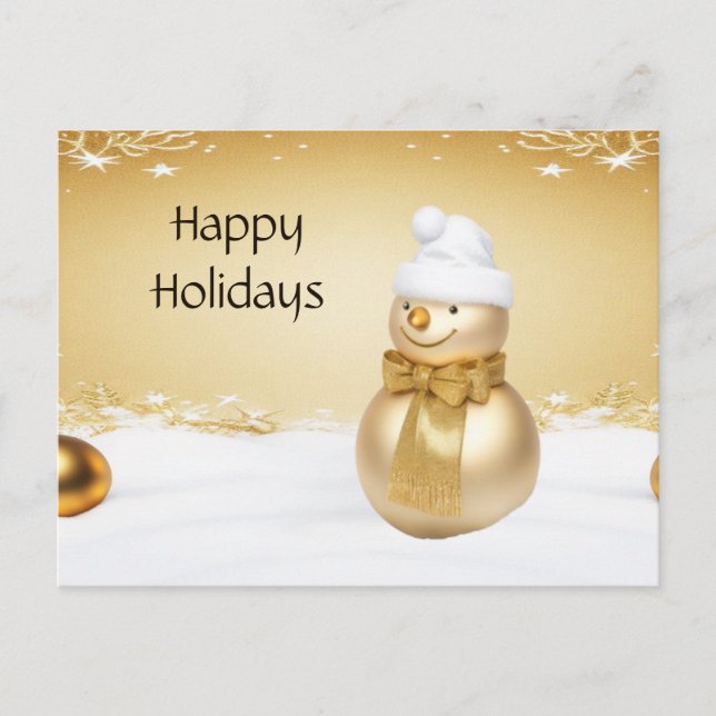 Golden Christmas Snowman Holiday Postcard (Front)